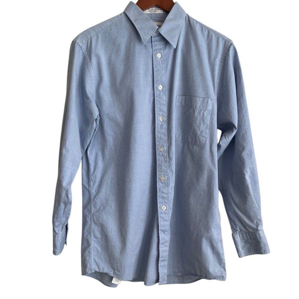 Cricketeer Mens Business Casual‎ Button Shirt 15-32 Blue Pinpoint Oxford Cotton